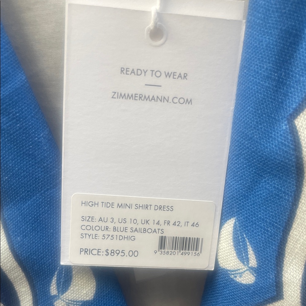 Zimmermann Blue and White Sailboat Print Mini Shirt Dress